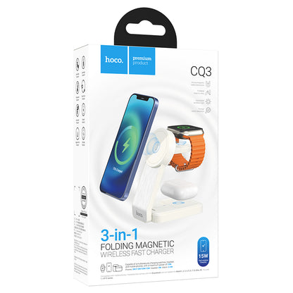 Caricabatterie Wireless Retea HOCO CQ3 3in1, 15W, 1.67A, Bianco