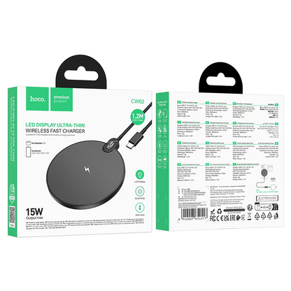 Caricabatterie Wireless Retea HOCO CW62, 15W, 1.67A, Nero