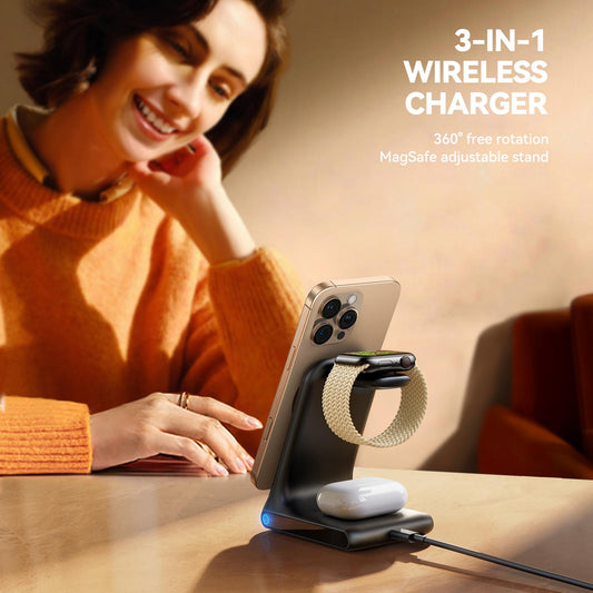 Caricabatterie Wireless Retea Joyroom JR-W15 3in1, 15W, 1.67A, Nero