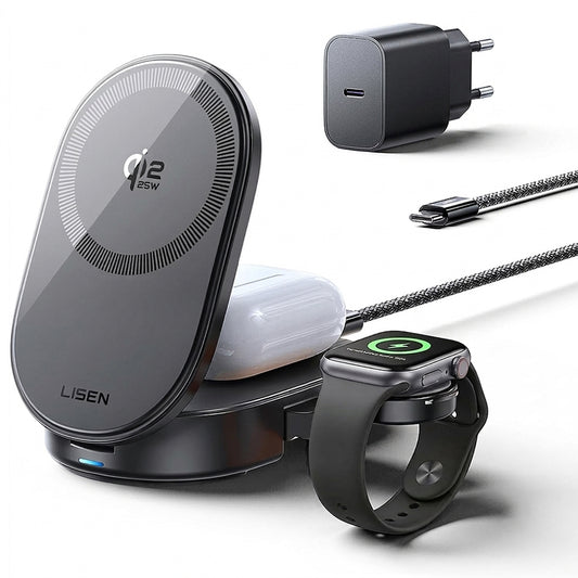 Caricatore Wireless da Rete Lisen W121 3in1, 25W, Nero YL0325080017