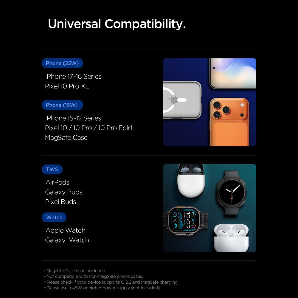 Caricabatterie Wireless Spigen EF323MQ Essential 3in1, 25W, Nero ACH10398