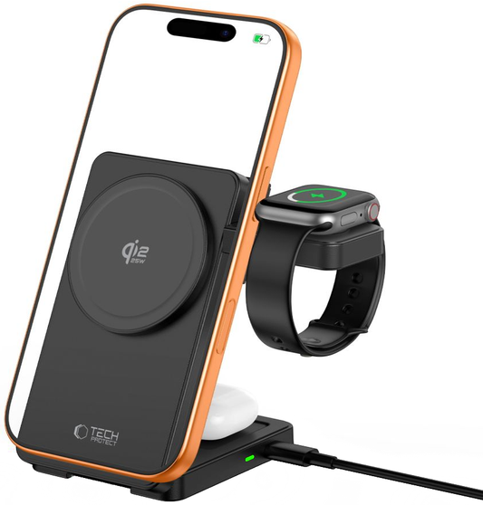 Caricatore Wireless Tech-Protect A56 3in1, 25W, Nero