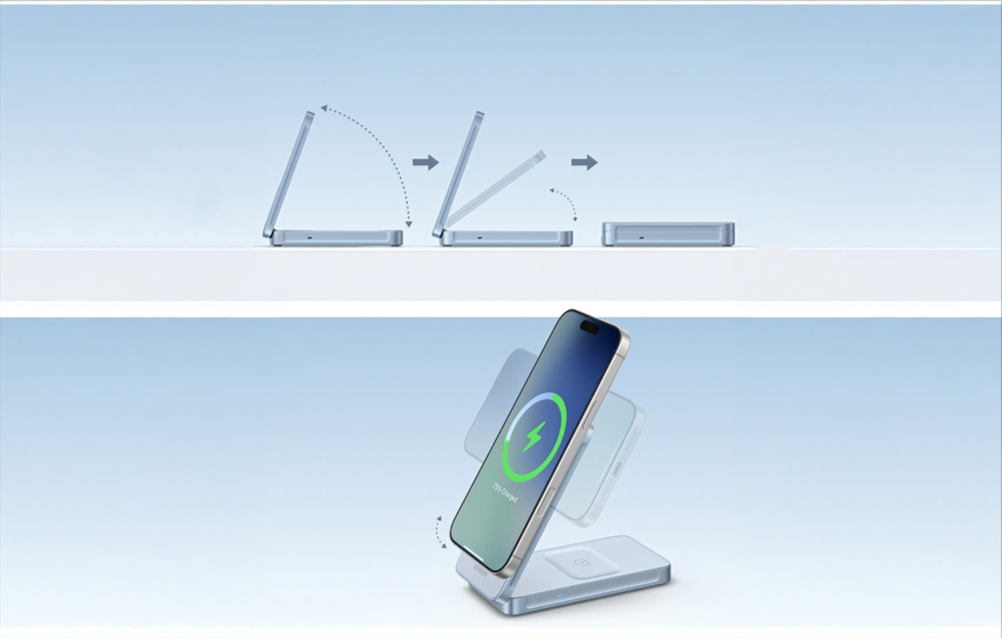 Caricabatterie Wireless UGREEN MagFlow 2in1, 25W, Blu