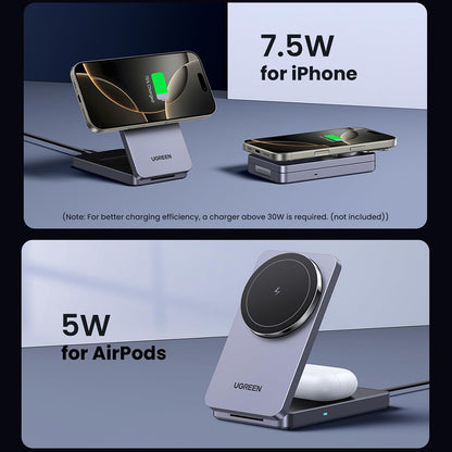 Caricabatterie Wireless UGREEN W528 2in1, 20W, 1.67A, Nero