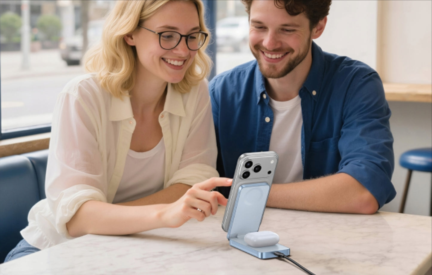 Caricabatterie Wireless UGREEN MagFlow 2in1, 25W, Blu