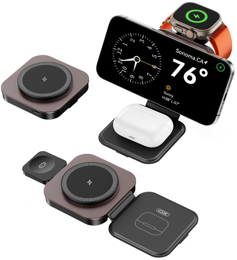 Caricabatterie Wireless Retea XO Design CX035 3in1, 15W, 1.67A, Nero