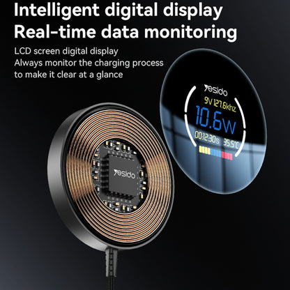 Caricabatterie Wireless Yesido DS28 Display, 15W, 1.67A, Nero