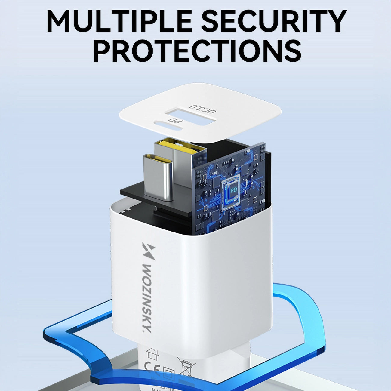 Caricabatterie da Rete WZK WWCEAC, 33W, 3A, 1 x USB-A - 1 x USB-C, Bianco