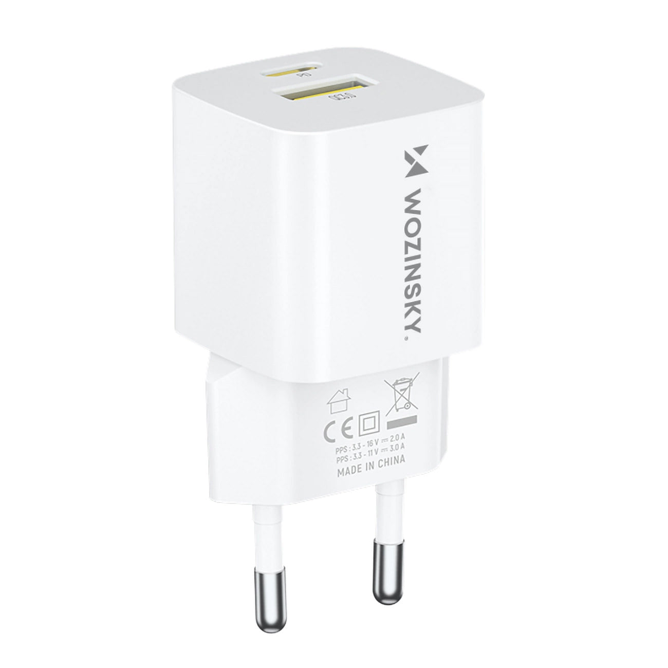 Caricabatterie da Rete WZK WWCEAC, 33W, 3A, 1 x USB-A - 1 x USB-C, Bianco