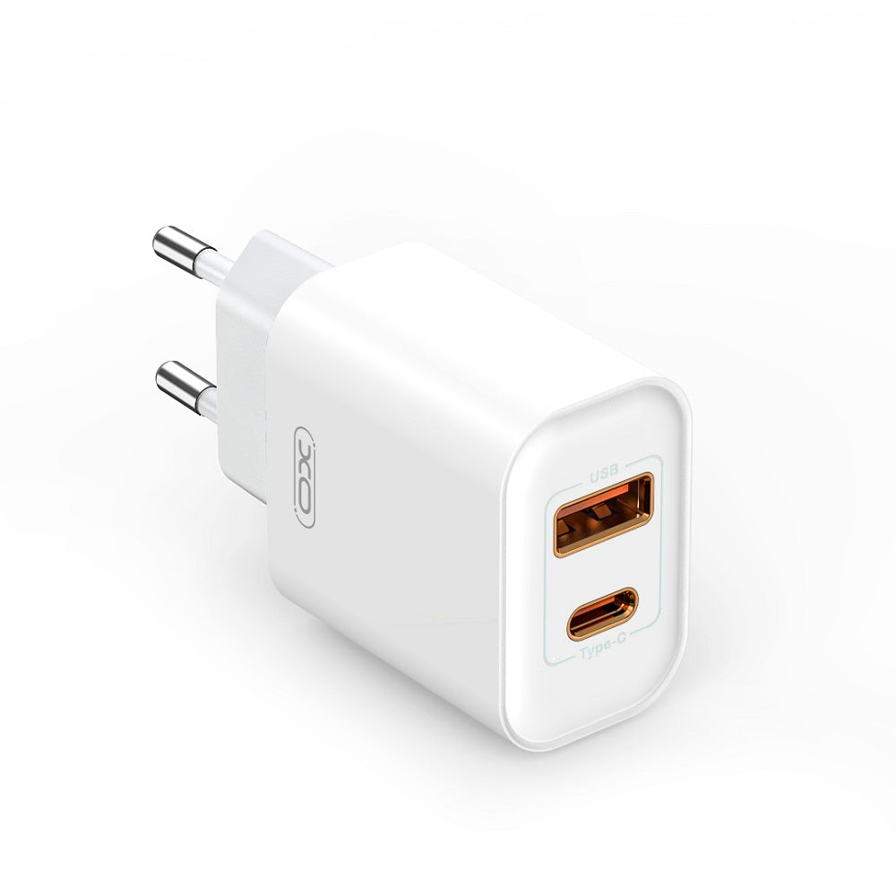Caricabatterie Rete XO Design BPCE12, 20W, 3A, 1 x USB-A - 1 x USB-C, Bianco
