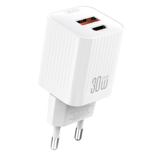 XO Design L149 Wall Charger, 30W, 3A, 1 x USB-A - 1 x USB-C, White