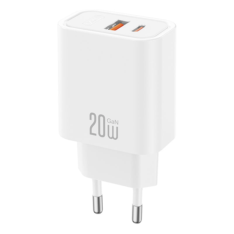 Caricatore da rete XO Design CE40, 20W, 3A, 1 x USB-A - 1 x USB-C, Bianco