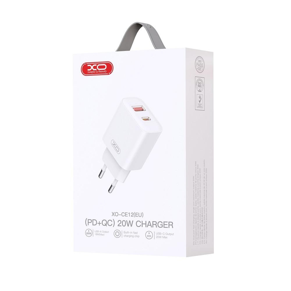 Caricabatterie Rete XO Design BPCE12, 20W, 3A, 1 x USB-A - 1 x USB-C, Bianco