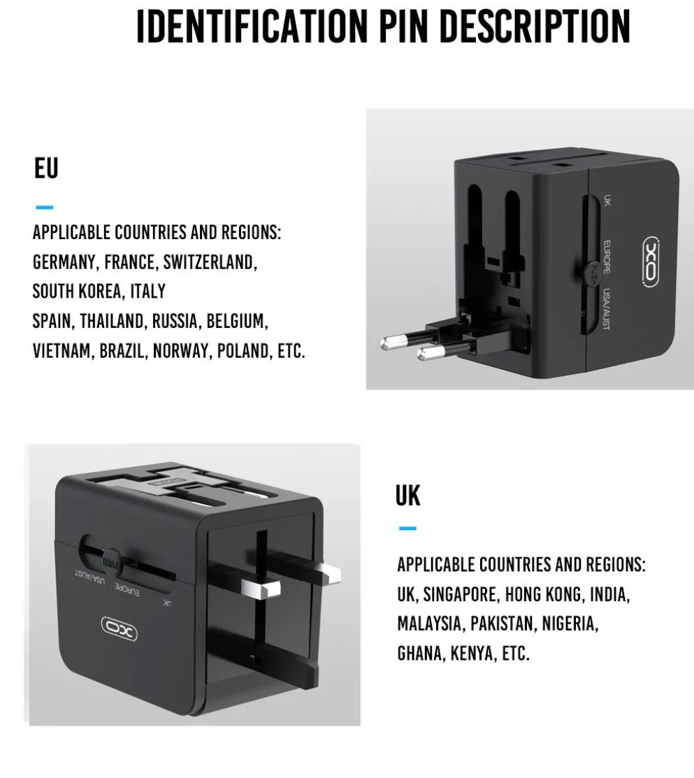 XO Design WL01 Travel Network Charger, 10.5W, 2.1A, 2 x USB-A, Black