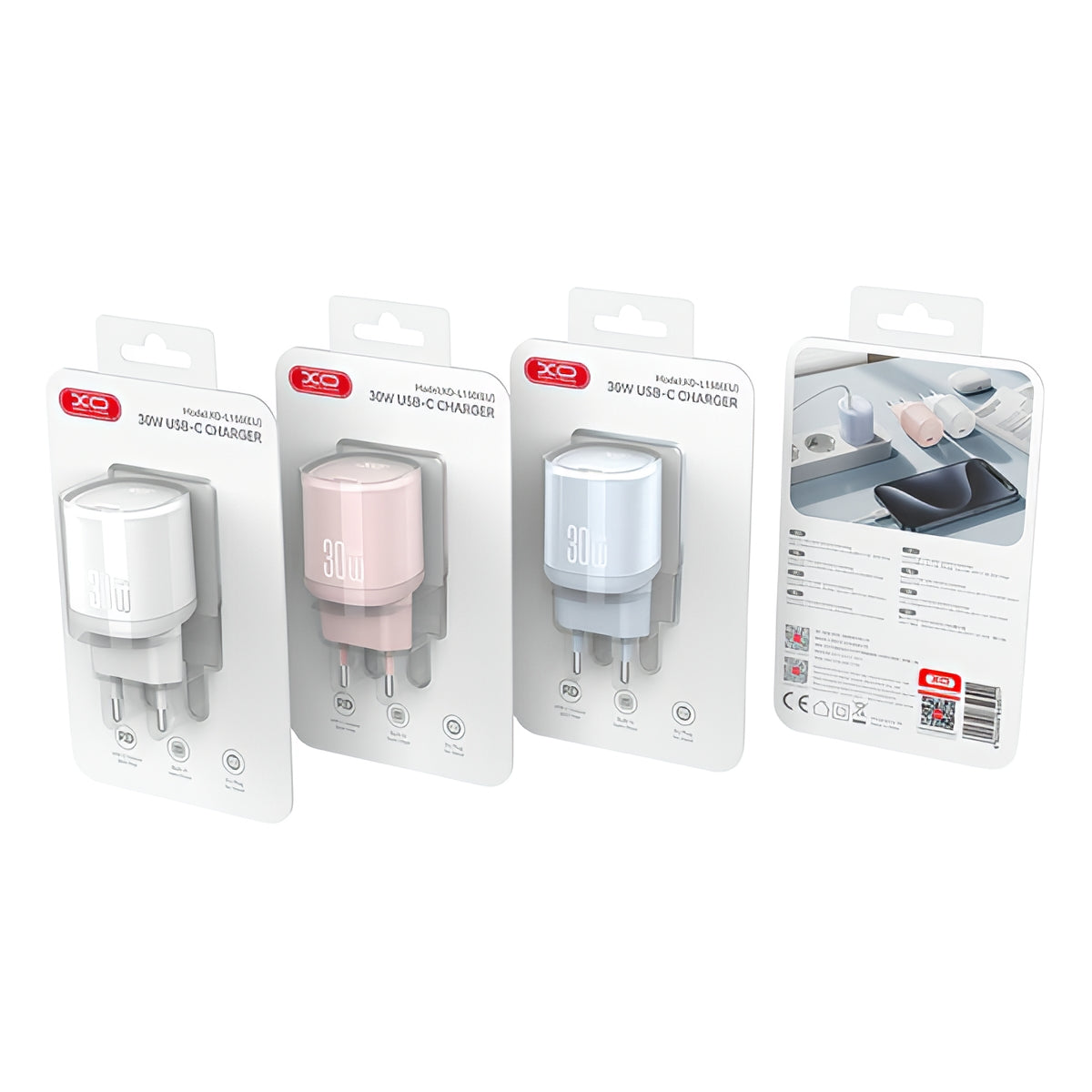 Caricabatterie Rete XO Design L150, 30W, 3A, 1 x USB-C, Bianco
