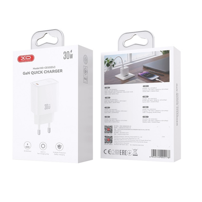 XO Design CE53 Mains Charger, 30W, 3A, 1 x USB-C, White