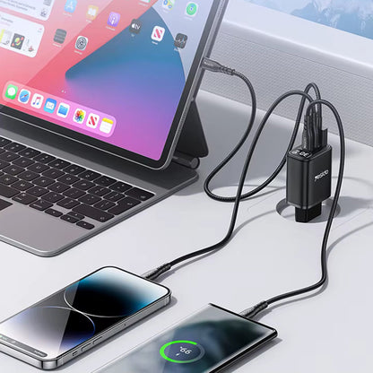 Yesido YC69 Display Network Charger, 30W, 3A, 1 x USB-A - 2 x USB-C, Black