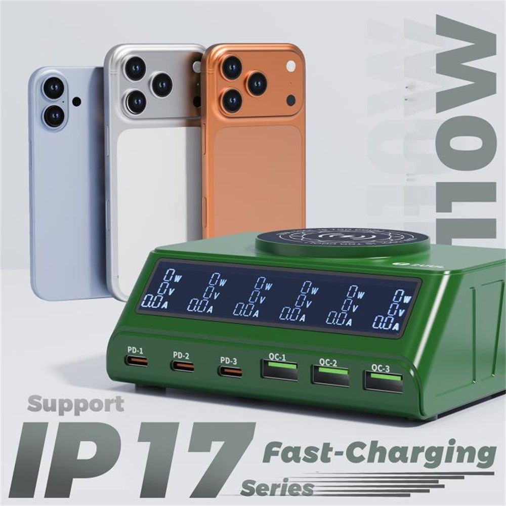Caricatore Stazione 2UUL PC11 QI, 110W, 3A, 3 x USB-A - 3 x USB-C, Verde