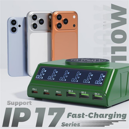 Caricatore Stazione 2UUL PC11 QI, 110W, 3A, 3 x USB-A - 3 x USB-C, Verde