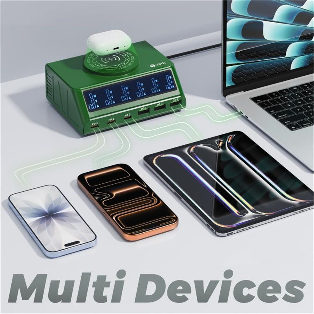 Caricatore Stazione 2UUL PC11 QI, 110W, 3A, 3 x USB-A - 3 x USB-C, Verde