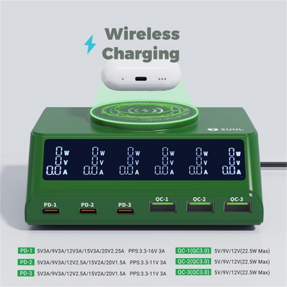 Caricatore Stazione 2UUL PC11 QI, 110W, 3A, 3 x USB-A - 3 x USB-C, Verde