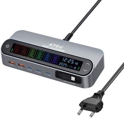 Caricatore Stazione con Cavo USB-C OEM LCD470W, 470W, 5A, 2 x USB-A - 3 x USB-C, Grigio