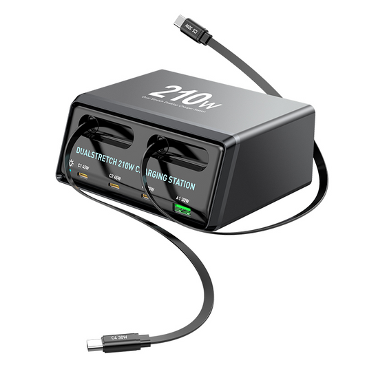 Caricatore Stazione Con Cavo USB-C OEM WLX-60E, 210W, 3A, 1 x USB-A - 3 x USB-C, Grigio