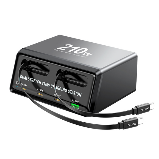 Caricatore Stazione Con Cavo USB-C OEM WLX-60E, 210W, 3A, 1 x USB-A - 3 x USB-C, Grigio