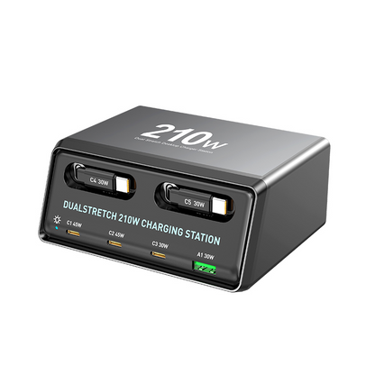Charging Station with USB-C Cable OEM WLX-60E, 210W, 3A, 1 x USB-A - 3 x USB-C, Gray