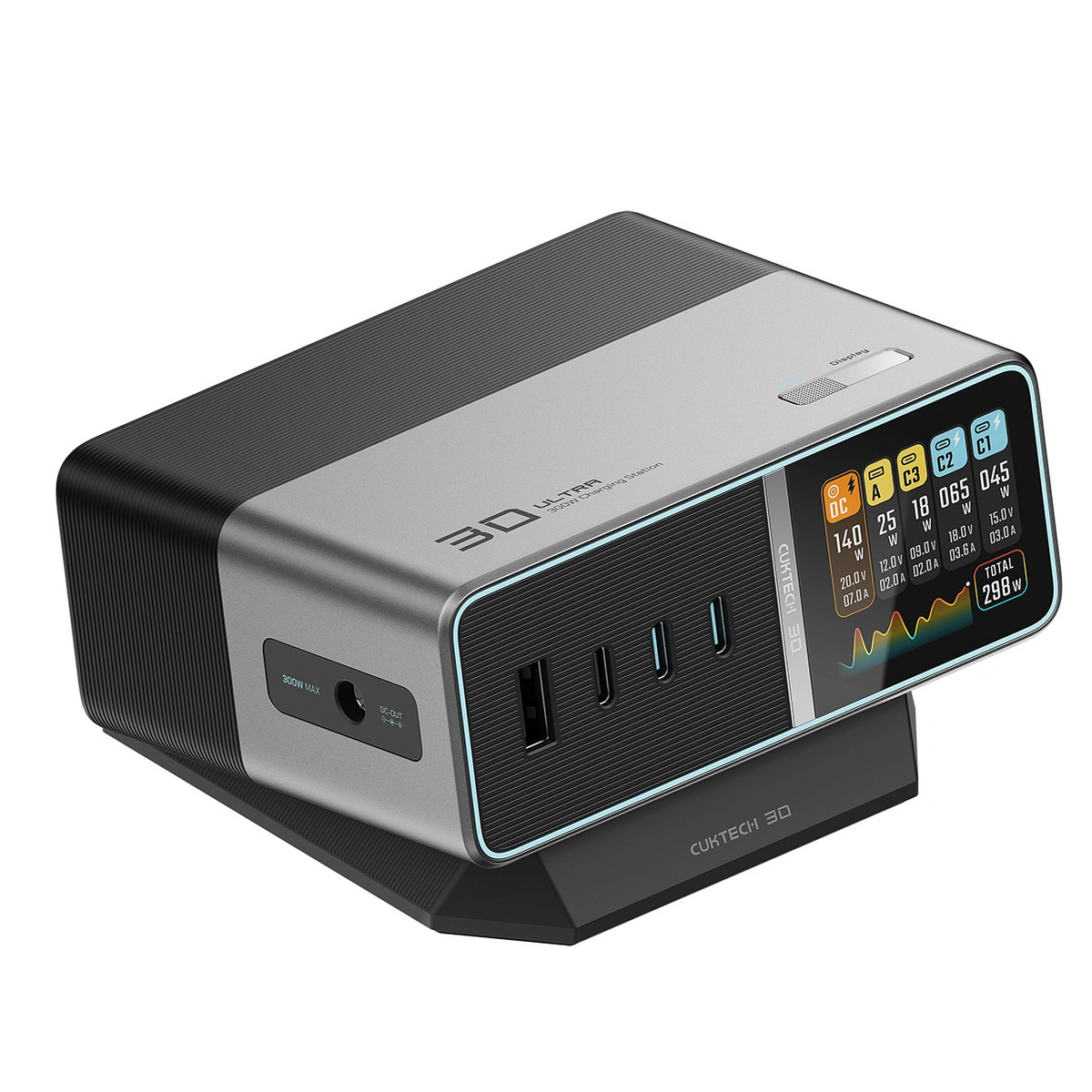 Caricatore Stazione Cuktech TA3005U, 300W, 1 x DC - 1 x USB-A - 3 x USB-C, Grigio