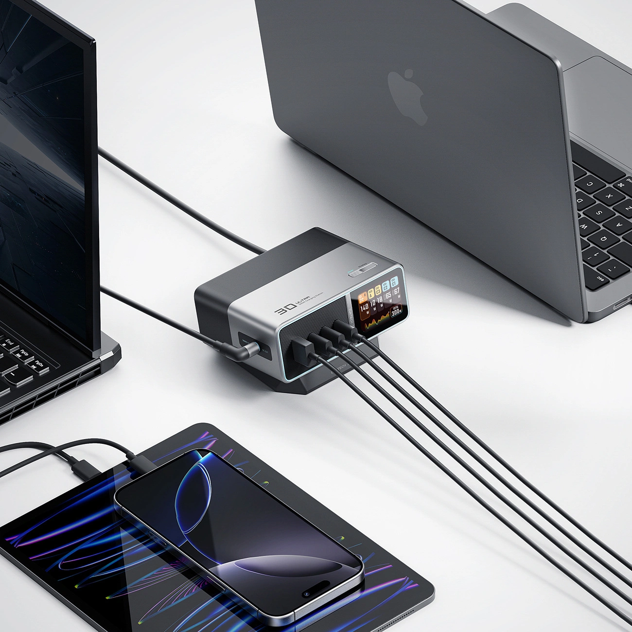 Caricatore Stazione Cuktech TA3005U, 300W, 1 x DC - 1 x USB-A - 3 x USB-C, Grigio