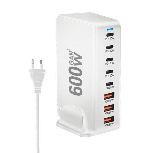 Caricatore Stazione OEM, 600W, 4 x USB-A - 4 x USB-C, Bianco