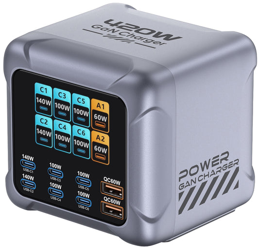 Caricatore Stazione OEM BK-126D, 140W, 5A, 2 x USB-A - 6 x USB-C, Grigio