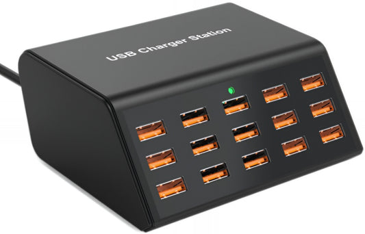 Caricatore Stazione OEM HW15, 100W, 2A, 15 x USB-A, Nero