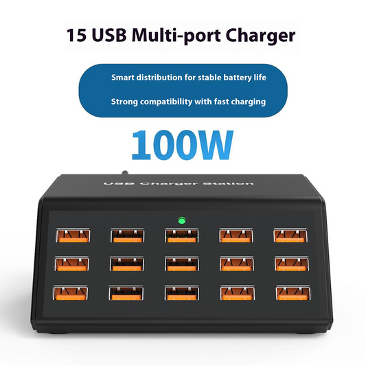 Caricatore Stazione OEM HW15, 100W, 2A, 15 x USB-A, Nero