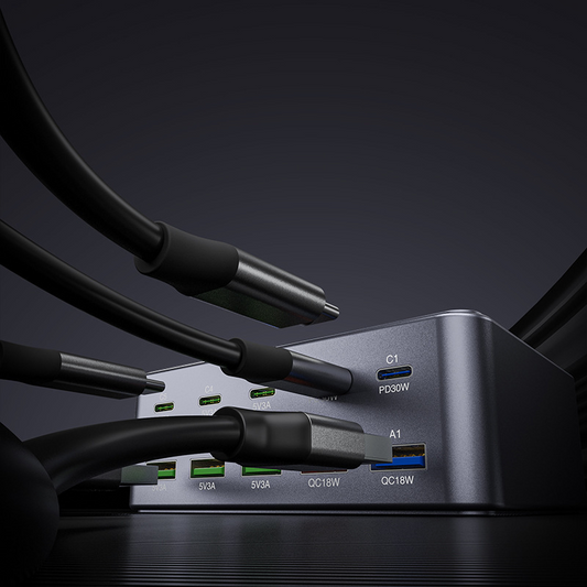 Caricatore Stazione OEM HW33, 100W, 3A, 5 x USB-A - 5 x USB-C, Grigio