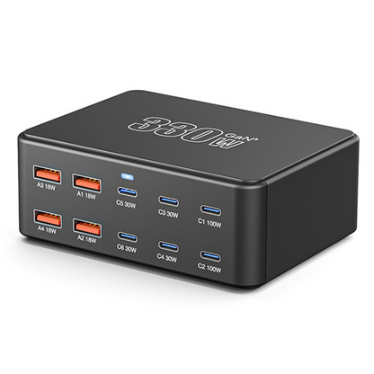 Caricatore Stazione OEM HW66, 330W, 5A, 4 x USB-A - 6 x USB-C, Nero