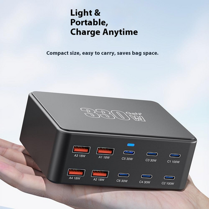 Caricatore Stazione OEM HW66, 330W, 5A, 4 x USB-A - 6 x USB-C, Nero