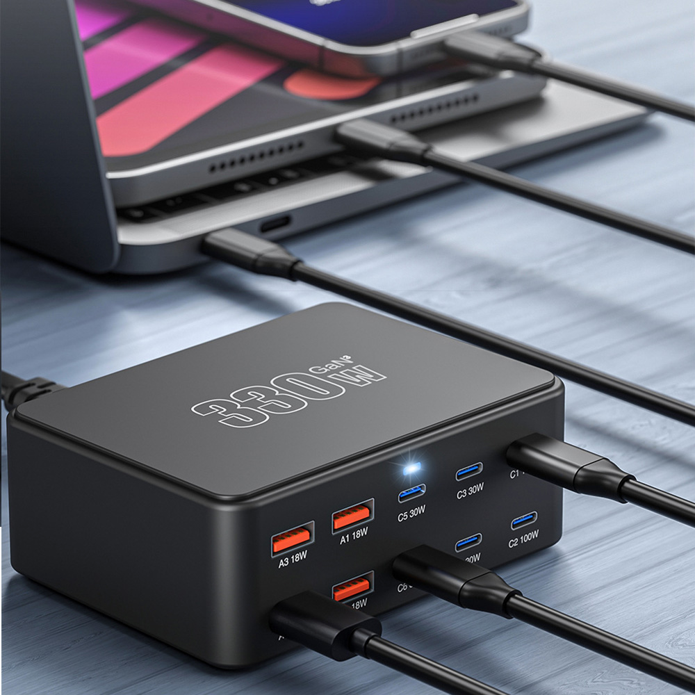 Caricatore Stazione OEM HW66, 330W, 5A, 4 x USB-A - 6 x USB-C, Nero