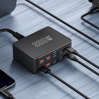 Caricatore Stazione OEM HW66, 330W, 5A, 4 x USB-A - 6 x USB-C, Nero