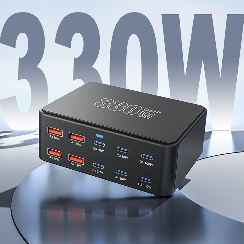 Caricatore Stazione OEM HW66, 330W, 5A, 4 x USB-A - 6 x USB-C, Nero