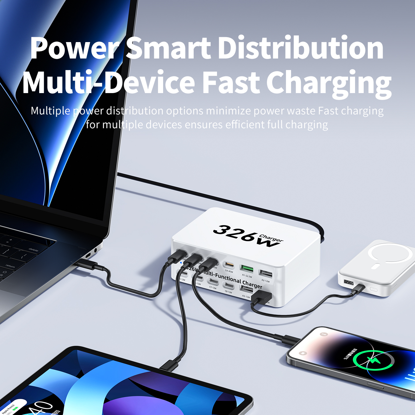 OEM Station Charger WLX-818E, 326W, 3.25A, 4 x USB-A - 8 x USB-C, White