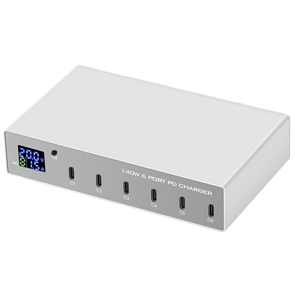 Caricatore Stazione OEM WLX-X6P, 140W, 3A, 6 x USB-C, Argento