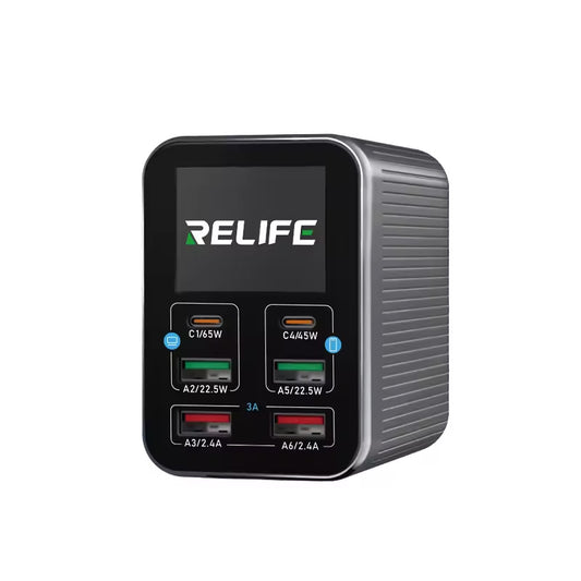 Caricabatterie Stazione Relife Q4, 72W, 5A, 2 x USB-C - 4 x USB-A, Grigio