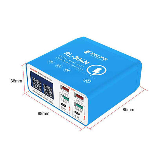 Caricabatterie Stazione Relife RL-304N, 87W, 3A, 2 x USB-C - 4 x USB-A, Blu
