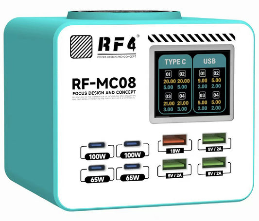 Caricatore Stazione RF4 RF-MC08, 150W, 5A, 4 x USB-A - 4 x USB-C, Turchese