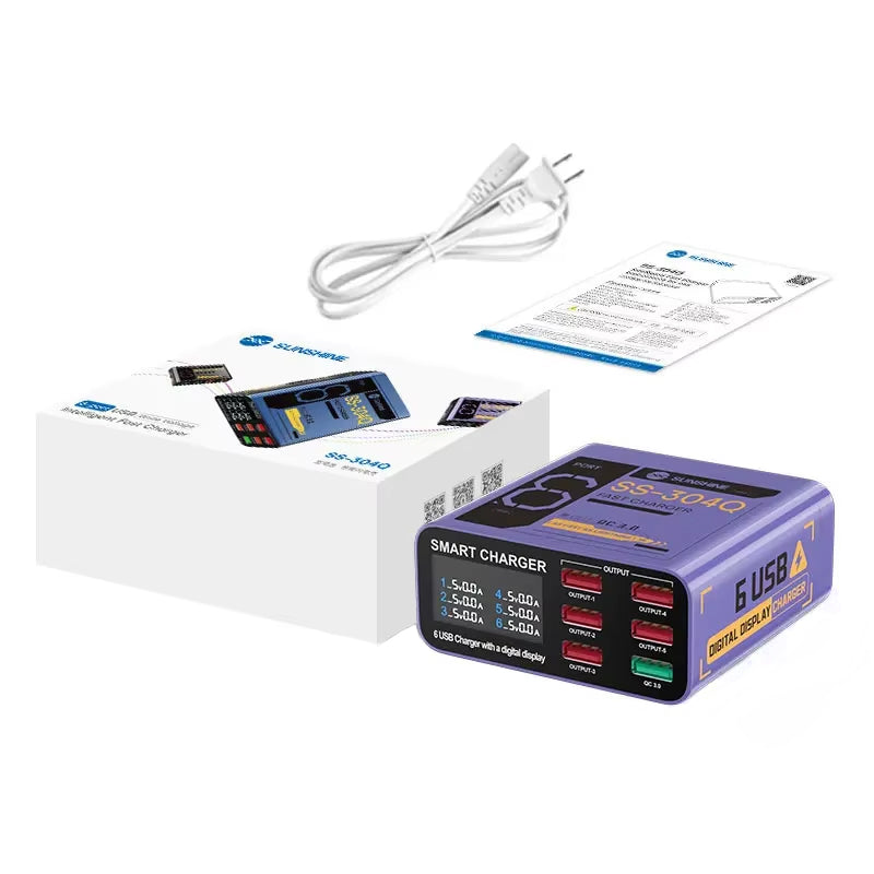 Caricabatterie Stazione Sunshine SS-304Q, 30W, 3.5A, 6 x USB-A, Viola