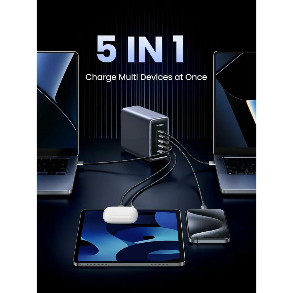 Caricabatterie Stazione UGREEN CD333 Nexode, 300W, 5A, 1 x USB-A - 4 x USB-C, Grigio, Ricondizionato