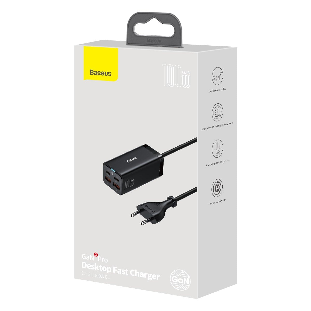 Baseus GaN3 Pro USB-C Charging Station, 100W, 5A, 2 x USB-A - 2 x USB-C, Black, Resealed CCGP000101