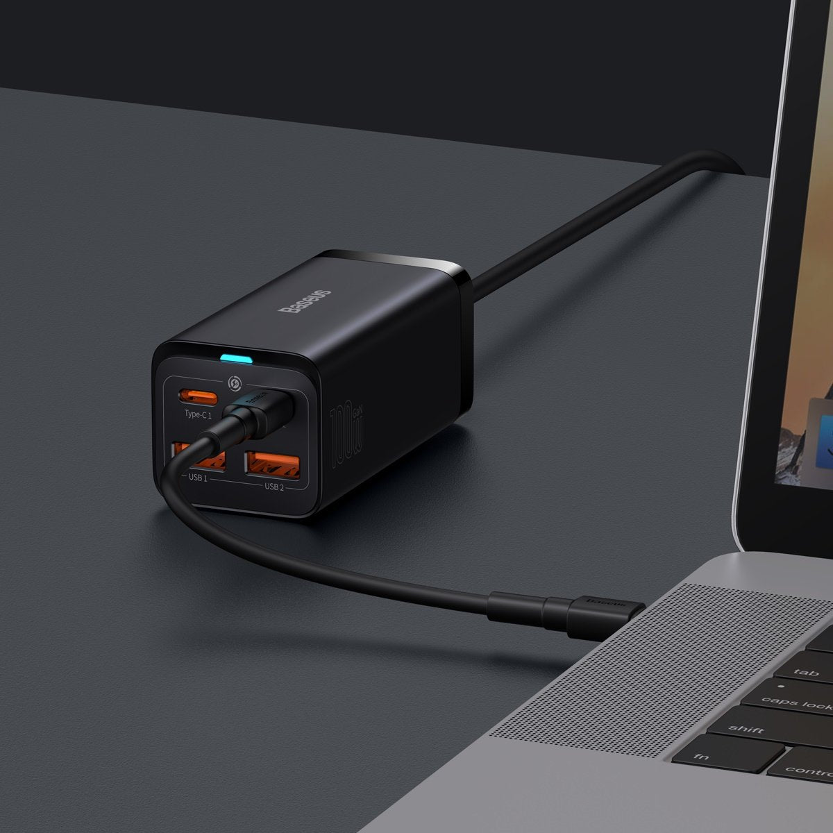 Baseus GaN3 Pro USB-C Charging Station, 100W, 5A, 2 x USB-A - 2 x USB-C, Black, Resealed CCGP000101